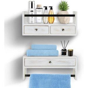 Bathroom Shelf with Drawers Set of 2,Floating Nightstands for Bedroom,Wall Shelf